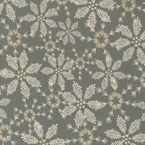 Old World Yuletide - Snowy Lace Metallic - Fog - cream snowflakes on gray