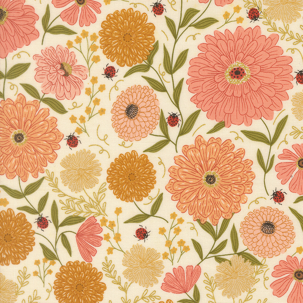 Ladybug Whimsy Metallic - Zinnias - Eggshell