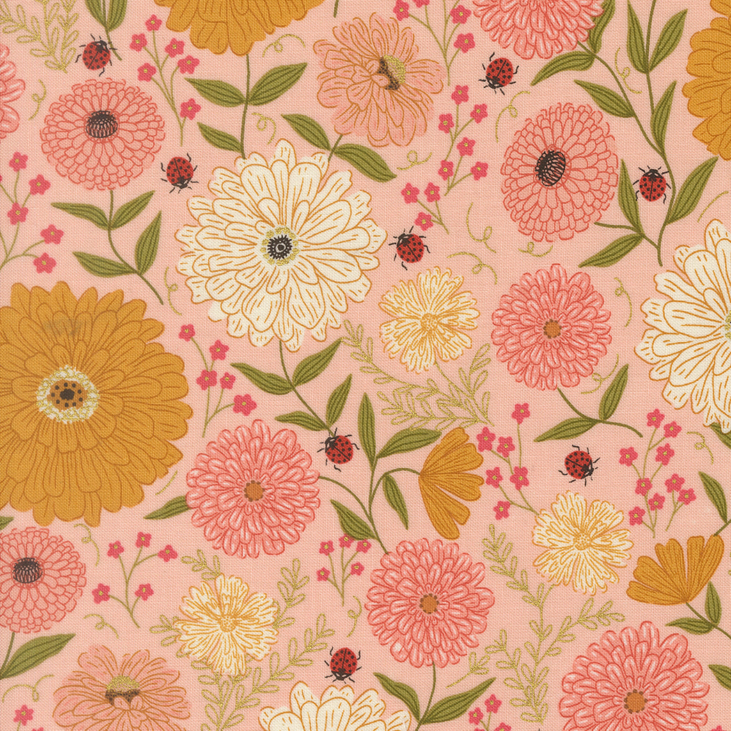 Ladybug Whimsy Metallic - Zinnias - Pretty Pink
