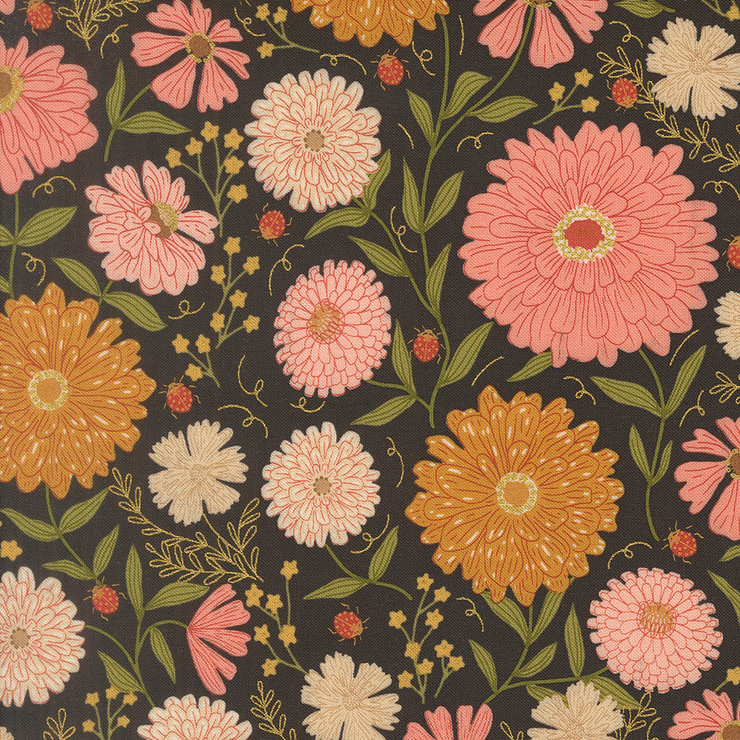 Ladybug Whimsy Metallic - Zinnias - Midnight