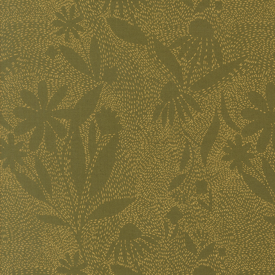Ladybug Whimsy Metallic - Floral Outlines - Grass