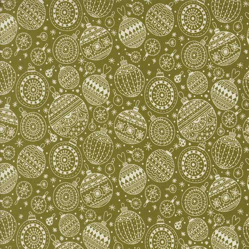 Emmitt and Ivy - Ornaments - Pine - cream line drawing ornaments on green