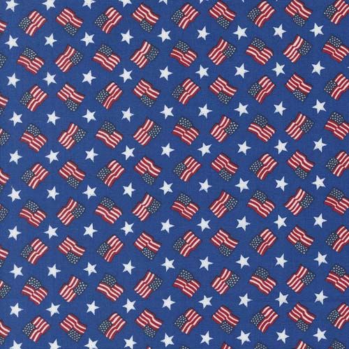 Red White and Bloom - Flags -Midnight Blue - small flags on blue