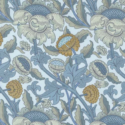 Morris Meadow - Wey Florals -Aquamarine - large floral in blues,aqua & tan