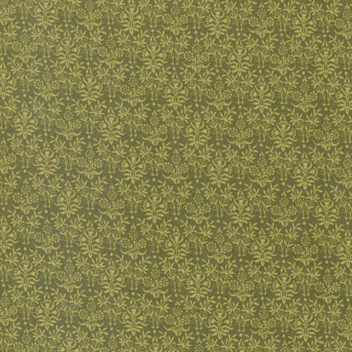 Morris Meadow - Bookbinding -Fennel Green- small lt green damask on olive