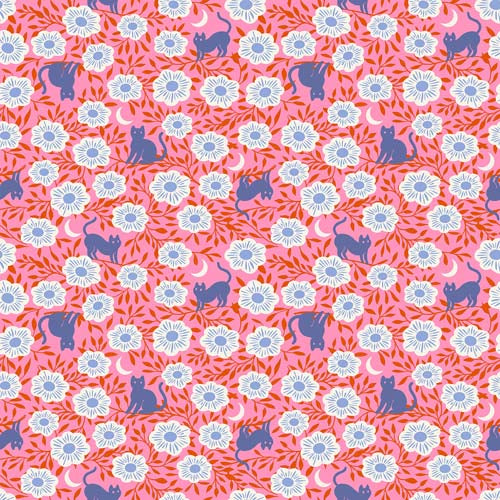 Backyard - Hiding Cat - Flamingo - cats among flowers on Pink- Ruby Star Society