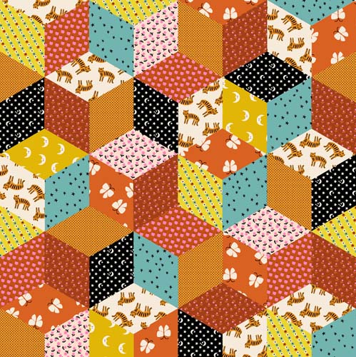 Ooh Lucky Lucky - Tumbling Blocks - Caramel - vintage ditsy tumbling blocks