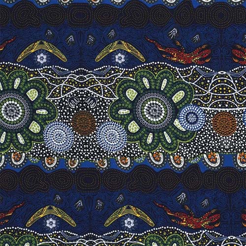 Australian Aboriginal Design -Home Country- Green - large blue & green stripe