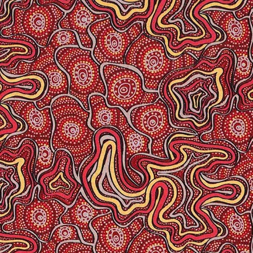 Australian Aboriginal Design - Meteors - Red - red gray yellow swirls and dots