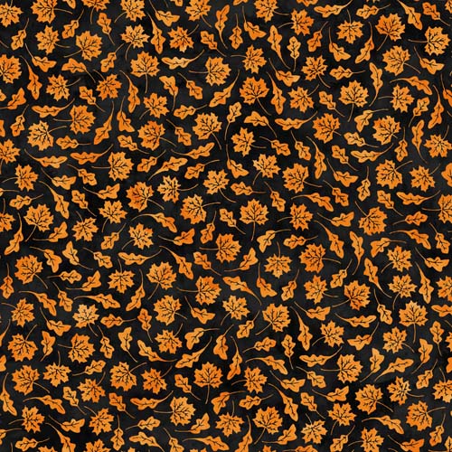 Spooky Hallow - Falling Leaves - Orange - tossed orange leaves on black