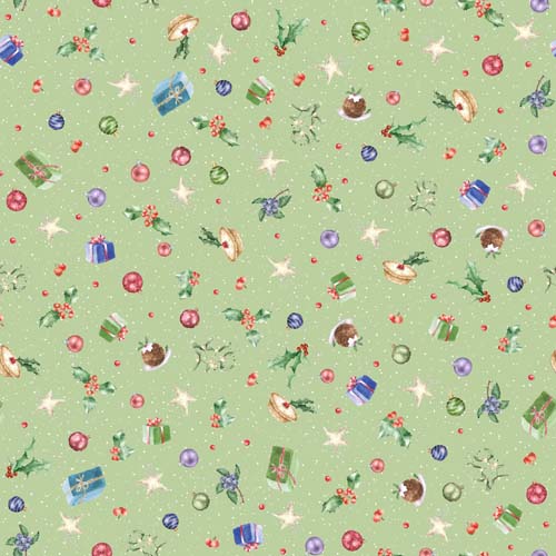 One Snowy Day - Bits and Bobs- Green - tossed ornaments, etc. on lt green