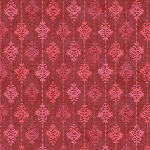 Operetta - Damask Stripe - Red - dotted stripe & flourish on red