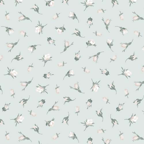 La Fleur Flannel - Buds - Blue - white rosebuds on blue