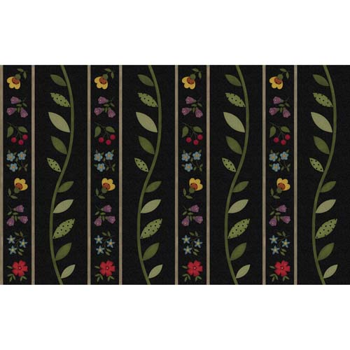 Flannel - Bonnies Butterflies - Floral Border - folk art floral border on black