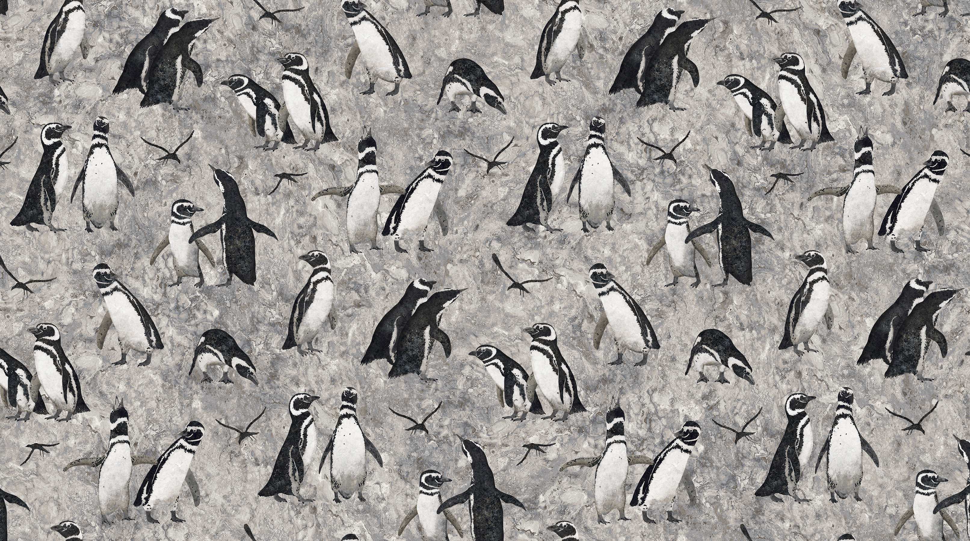 Magdalena - Stonehenge - Gray - allover penguins on dark gray