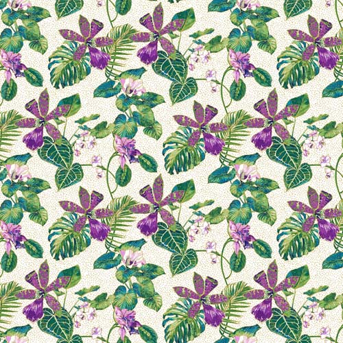 Shimmer Paradise -Orchid Trail - White/Multi - purple orchids on white w/gold