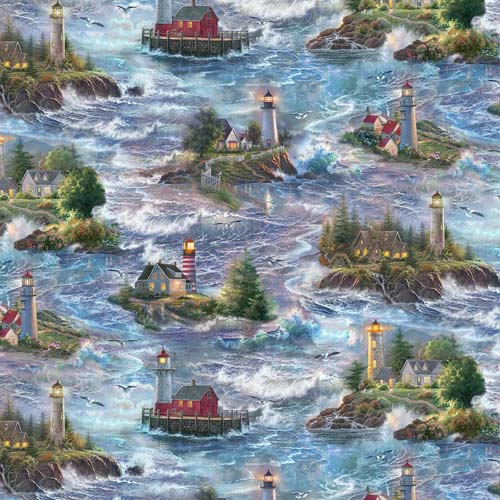 Safe Harbor - Lighthouses - blue/multi - lighthouses on the sea