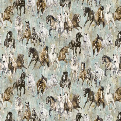 Pedigree - Horses - Turquoise/Multi - allover running horses on lt turquoise