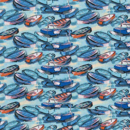 Portofino - Fishing boats - Blue - packed fishing boats on light blue