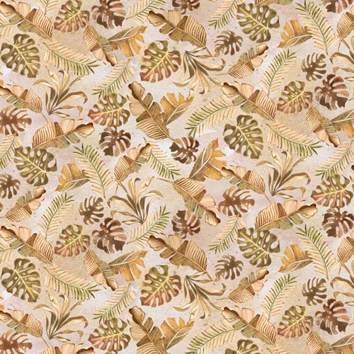 Baby Safari Animals - Leaves - Taupe - brown/green tropical leaves on tan