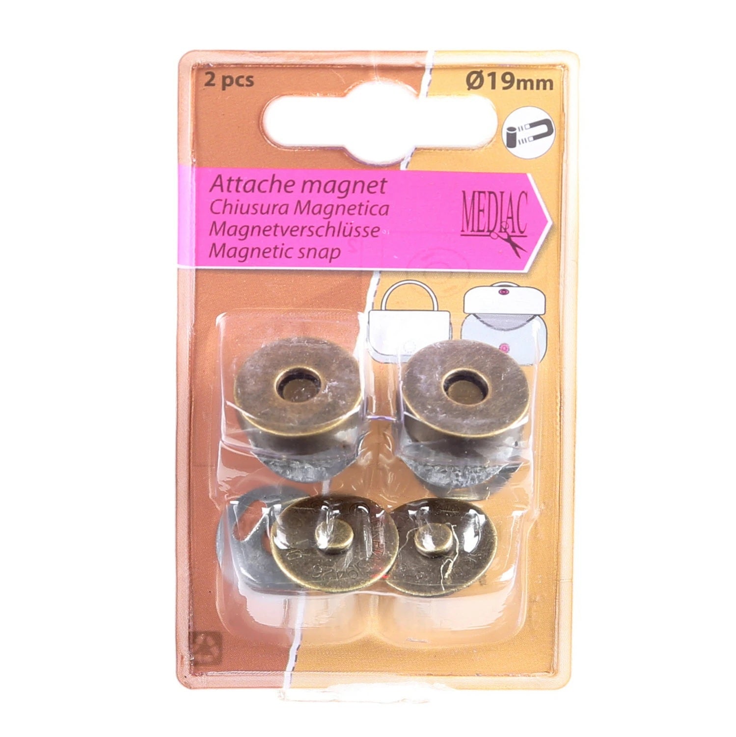 Magentic Purse Snap - AntiqueGold - 19 mm - 2 pieces