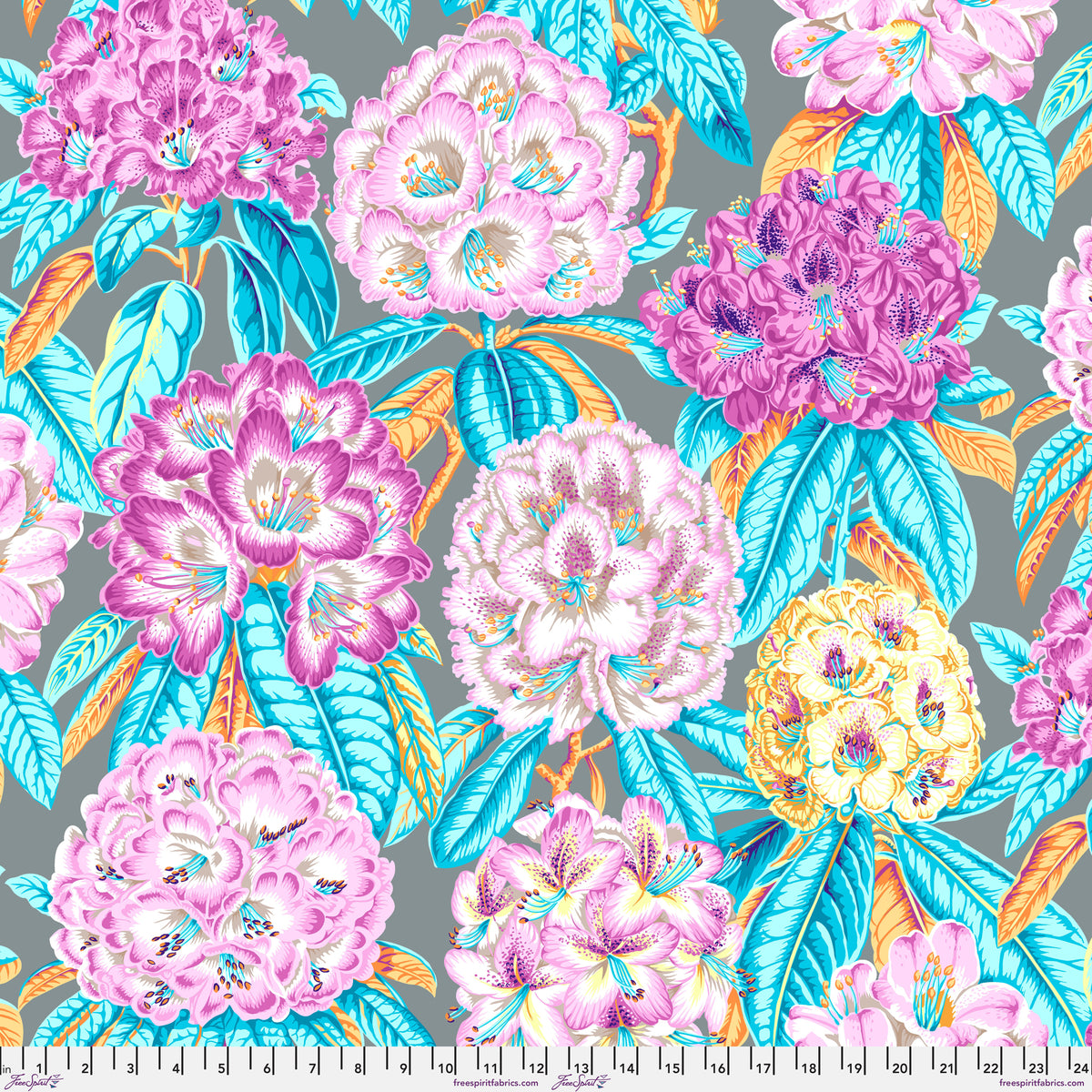 Rhododendrons - Grey - August2023- lavender&cream flowers-Kaffe Fassett