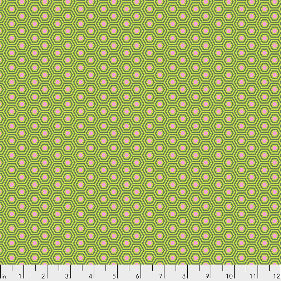 Tula's True Colors, Hexie,Juniper, pink on green by Tula Pink