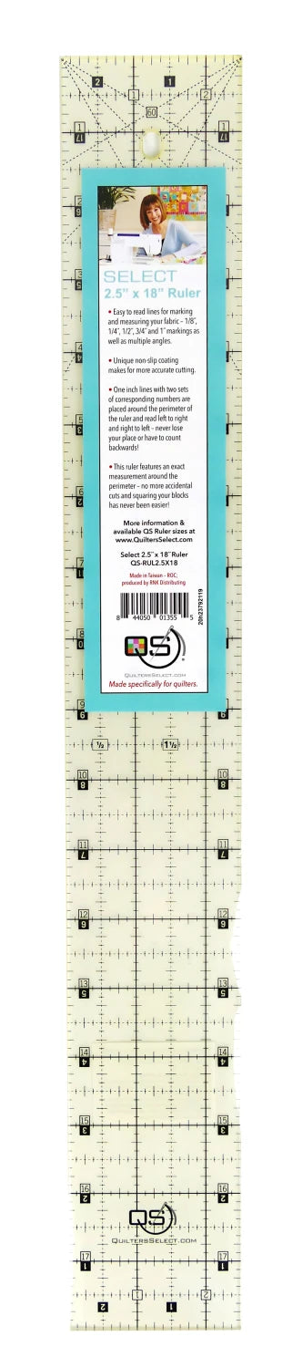 Quilters Select - 2.5 x 18 Non-Slip ruler - QS-RUL25X18