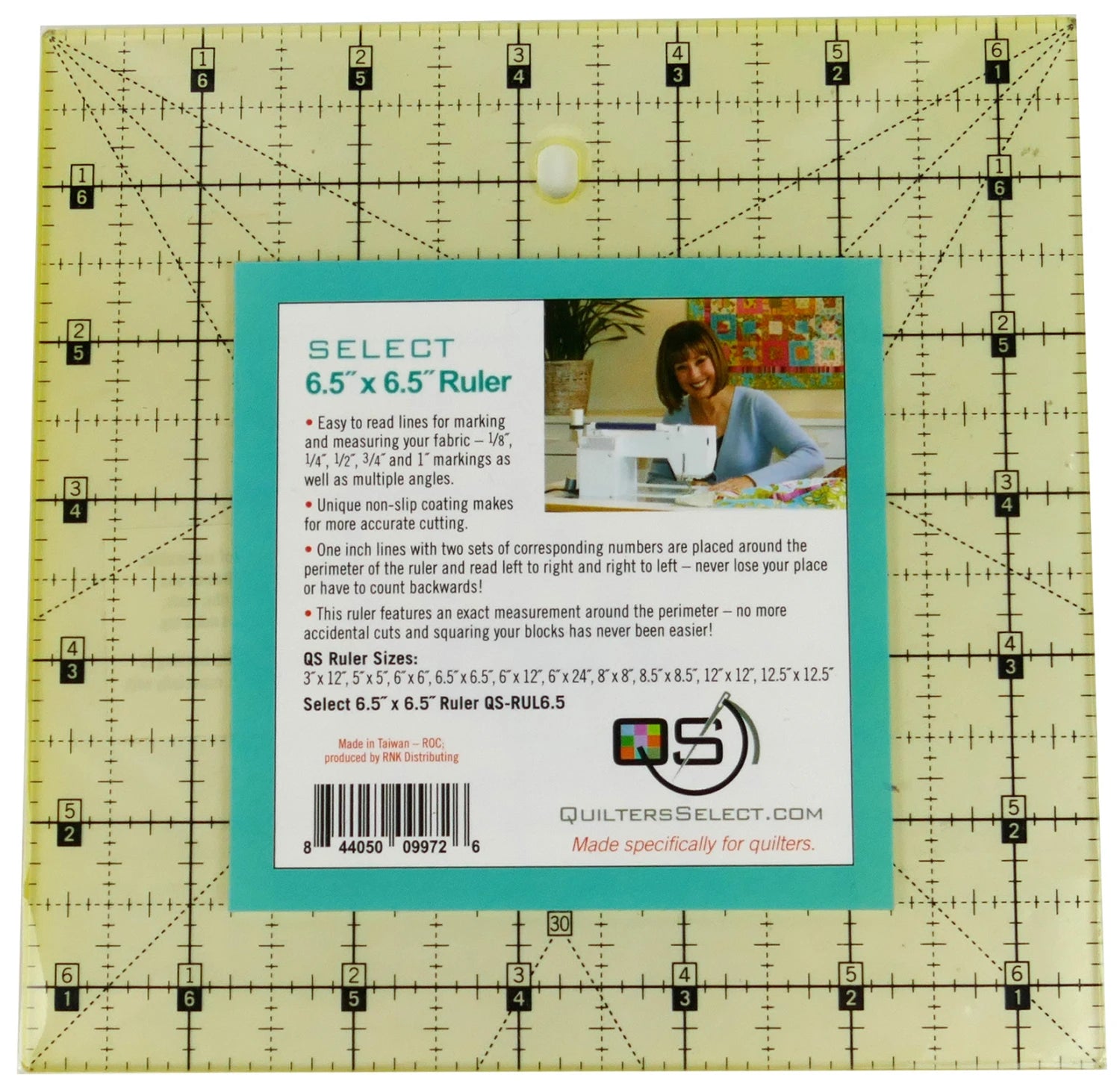 Quilters Select - 6.5 x 6.5" - non slip ruler - QS-RUL65N