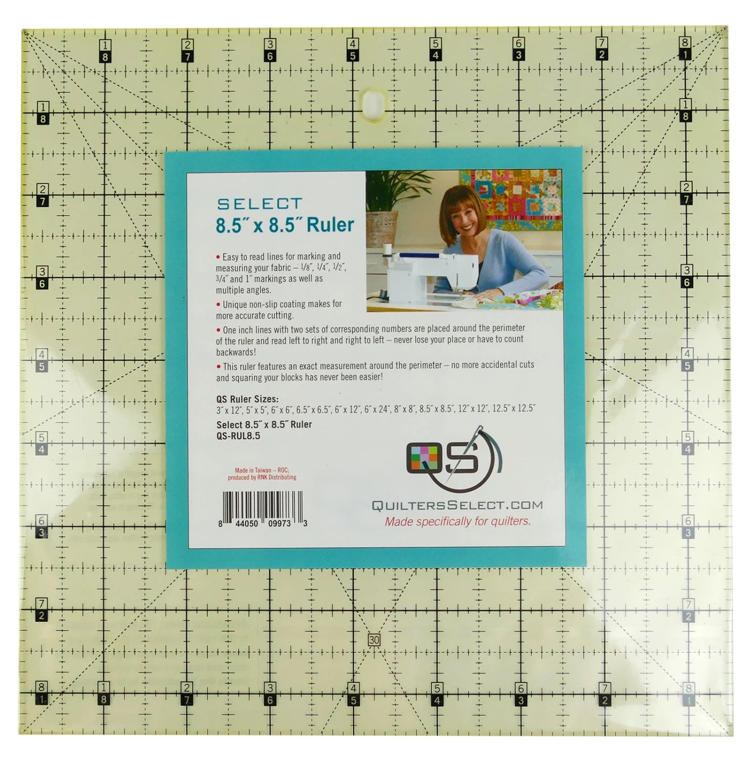 Quilters Select - 8.5 x 8.5" - non slip ruler - QS-RUL85N