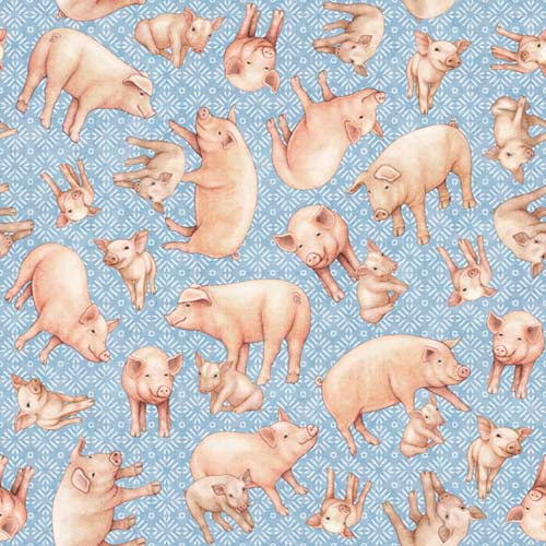 Greener Pastures - Pigs -Blue - tossed pigs on a blue background