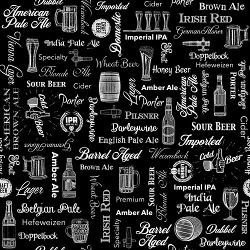 On Tap - Text - Black -white beer related text and pictures on black