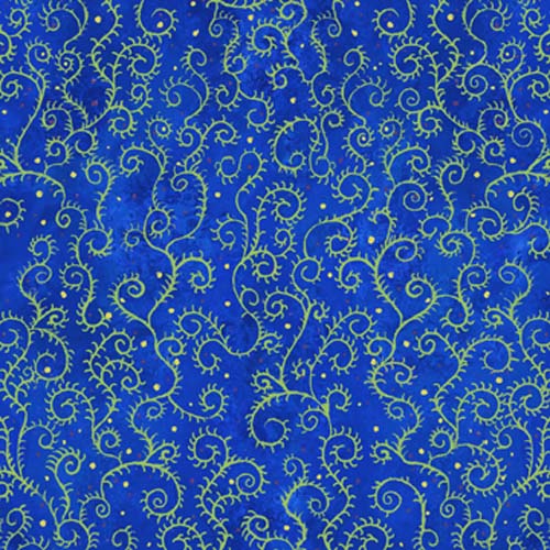 Colorful Chameleons - Scroll - Blue - bright green scrolls on blue