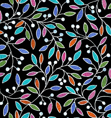 Flowerful - Leaf Vine - Black- colorful leafy vine on black