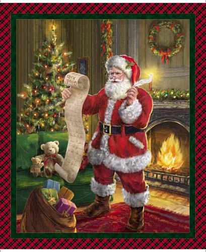 Checking it Twice - PANEL approx. 1 yd - Santa - Multi - Santa checking his list