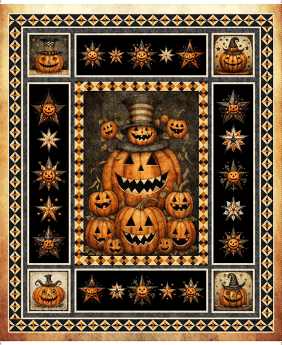 Jeepers Creepers - 1yd. PANEL - Pumpkins - large pumpkin stack