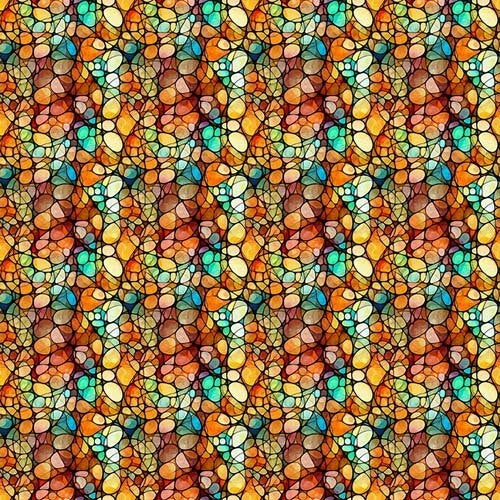 Solstice - Kaleidoscope - orange - orange, gold & teal stained glass