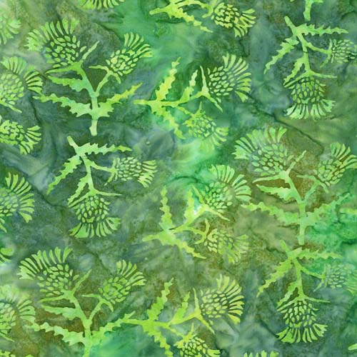 Expressions Batiks A Touch of Celtic - Green Apple - lt green thistle on green