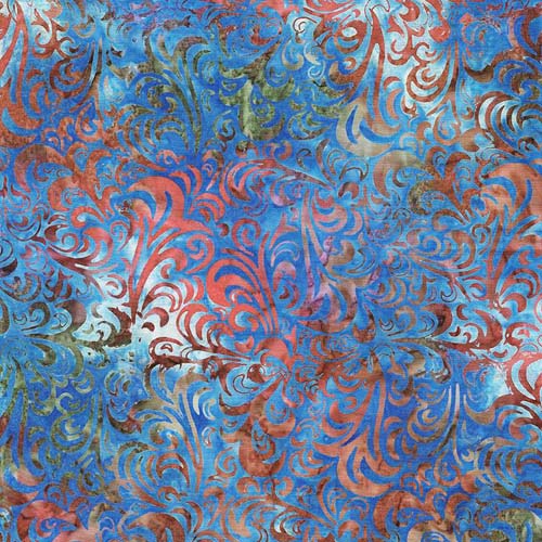 Elementals Batik - Twirl & Swirl - Kaleidoscope red & blue flourish