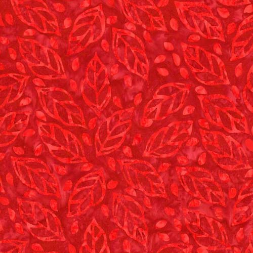 Floral Reflections Batik - Cherry - tone on tone bright red leaves