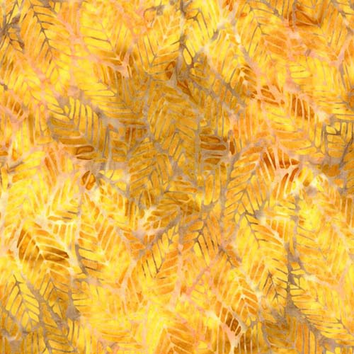 Floral Reflections Batik - Goldenrod - yellow & gold leaves over tan