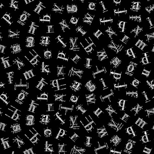 Old School - Tossed Letters -Black- white letters tossed on black