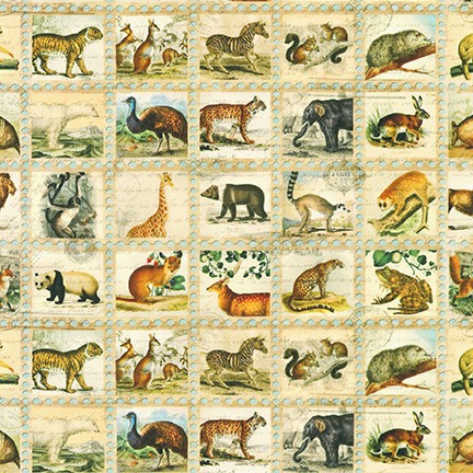 Library of Rarities-Vintage- Animals in a Little Over 1" Squares-6.5" Repeat b