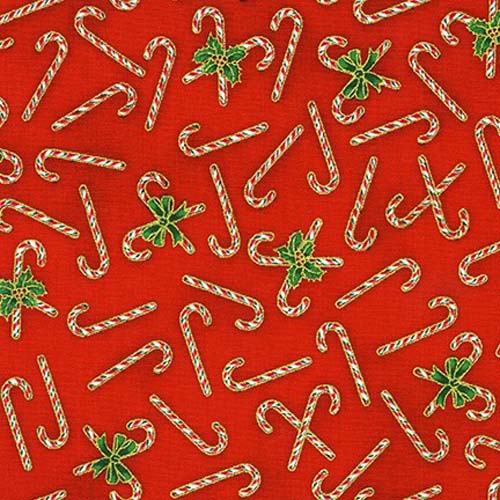 Holiday Charms - Red - tossed candy canes w/ gold on red
