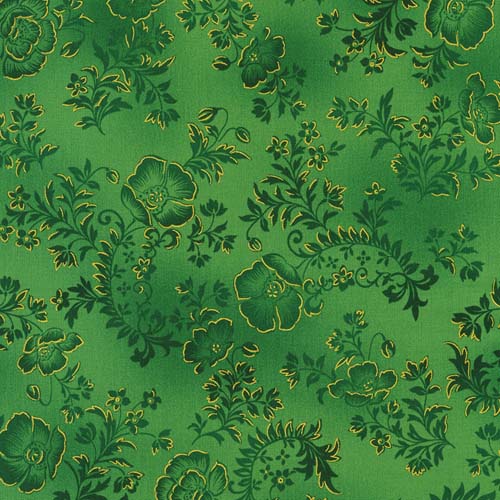 Poppy Hill - Grass- Green floral on green w/ gold accents - tone on tone