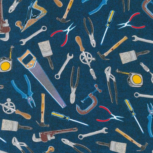 Man Cave - Tools - Denim - Tossed colorful tools on blue