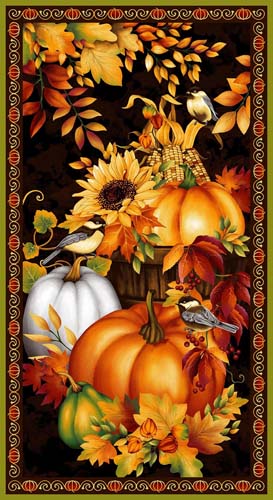 Seeds of Gratitude - 24in. PANEL - Birds, Pumpkins, Corn, Leaves