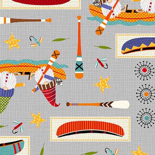 Camping Gnomes - Canoes - Gray - Gnomes in canoes on light gray
