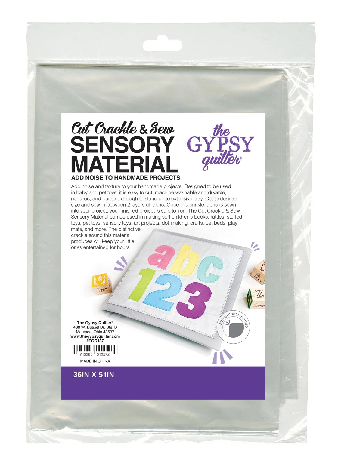 The Gypsy Quilter -Cut Crackle & Sew Sensory Material - add noise to projects