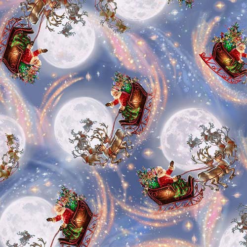 Christmas Eve - Santa Sleighs - Multi - tossed Santa in sleighs